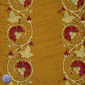 Silk Embroidered Floral Vine Shantung