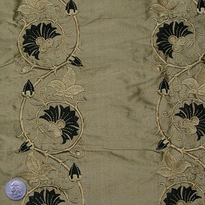 Silk Embroidered Floral Vine Shantung